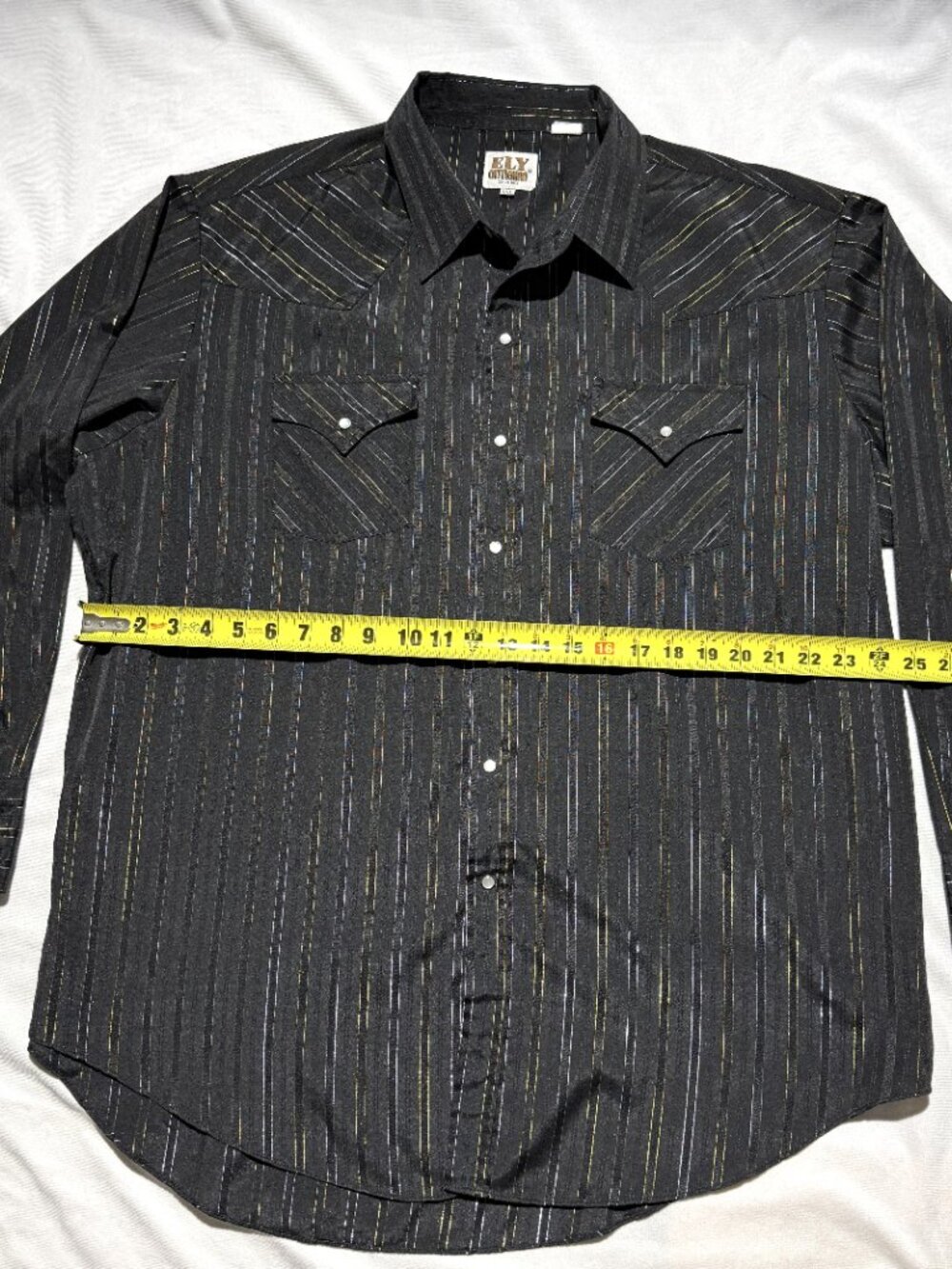 Ely Cattleman Mens Shirt XXL Black/ Metallic Stripes Pearl Snap Western Dress - Picture 4 of 7